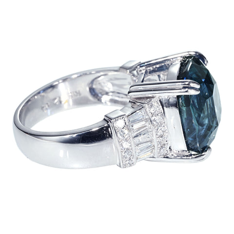 【中古】K18WG SAPPHIRE RING サファイアリング S12.94ct D0.85ct GRS鑑別書 11.0g #14.5