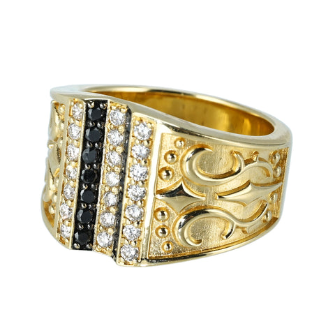 【中古】K18YG BLACK ＆ COLORLESS DIAMONDS RING メンズブラック＆カラーレスダイヤモンドリング BD0.33ct D0.45ct 21.0ｇ #18