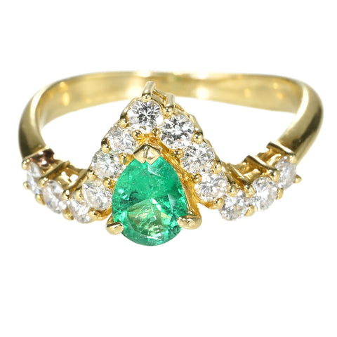 【中古】K18YG EMERALD RING エメラルドリング E0.48ct D0.58ct 3.2g #13