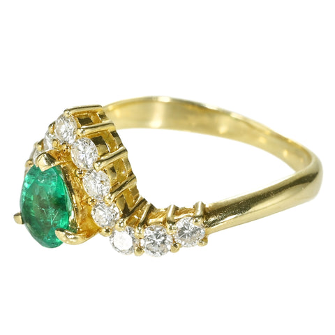 【中古】K18YG EMERALD RING エメラルドリング E0.48ct D0.58ct 3.2g #13