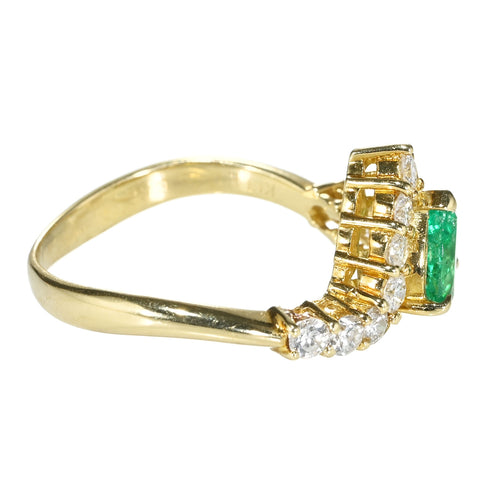 【中古】K18YG EMERALD RING エメラルドリング E0.48ct D0.58ct 3.2g #13
