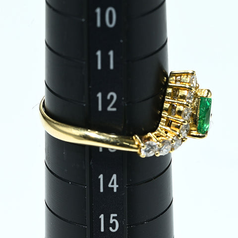【中古】K18YG EMERALD RING エメラルドリング E0.48ct D0.58ct 3.2g #13