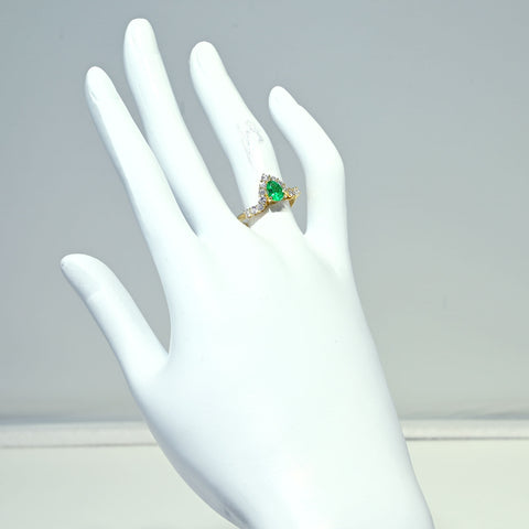 【中古】K18YG EMERALD RING エメラルドリング E0.48ct D0.58ct 3.2g #13