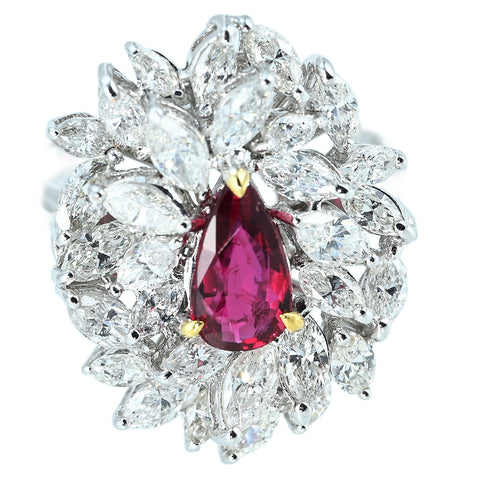 【中古】K18WG/YG NO-HEAT RUBY RING モザンビーク産非加熱ルビーリング R1.00ct D1.99ct GRS鑑別書 6.0g ＃12.5