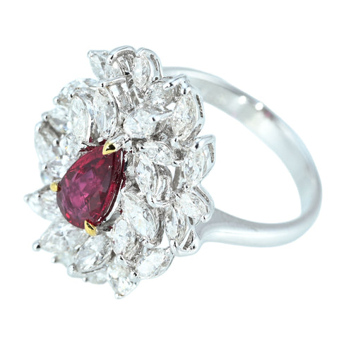 【中古】K18WG/YG NO-HEAT RUBY RING モザンビーク産非加熱ルビーリング R1.00ct D1.99ct GRS鑑別書 6.0g ＃12.5