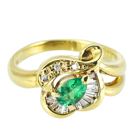 【中古】K18YG EMERALD RING エメラルドリング E0.31ct D0.16ct 5.2g #11.5