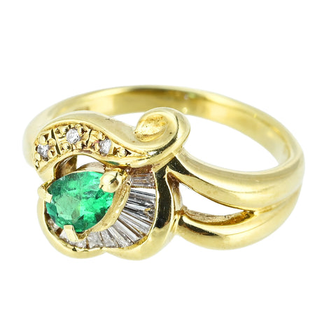【中古】K18YG EMERALD RING エメラルドリング E0.31ct D0.16ct 5.2g #11.5