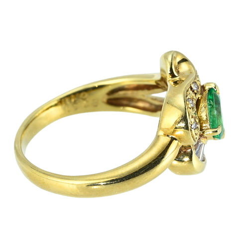 【中古】K18YG EMERALD RING エメラルドリング E0.31ct D0.16ct 5.2g #11.5