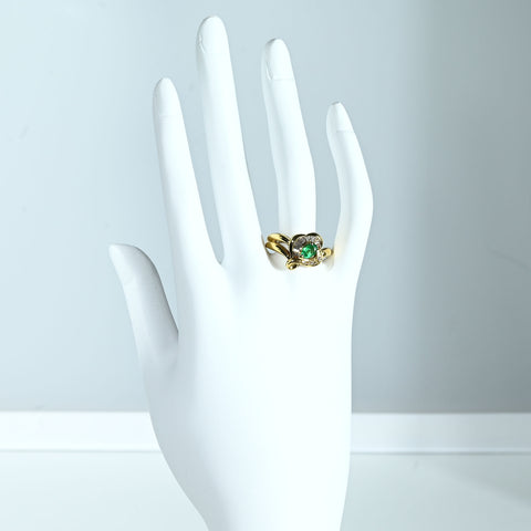 【中古】K18YG EMERALD RING エメラルドリング E0.31ct D0.16ct 5.2g #11.5