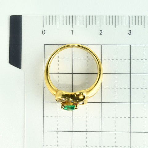 【中古】K18YG EMERALD RING エメラルドリング E0.31ct D0.16ct 5.2g #11.5