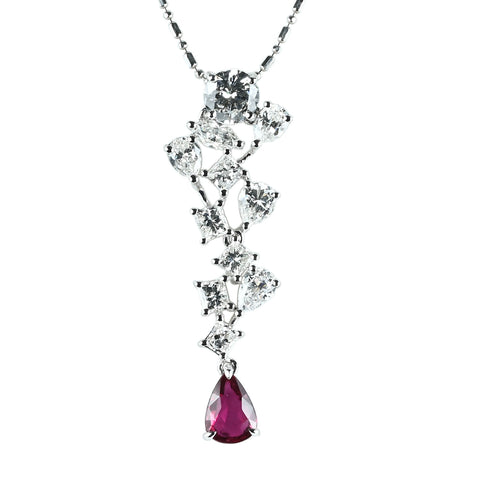 【中古】K18WG NO-HEAT RUBY NECKLACE モザンビーク産 非加熱ルビーペンダントネックレス R1.04ct D2.70ct GRS鑑別書 5.6g 46cm