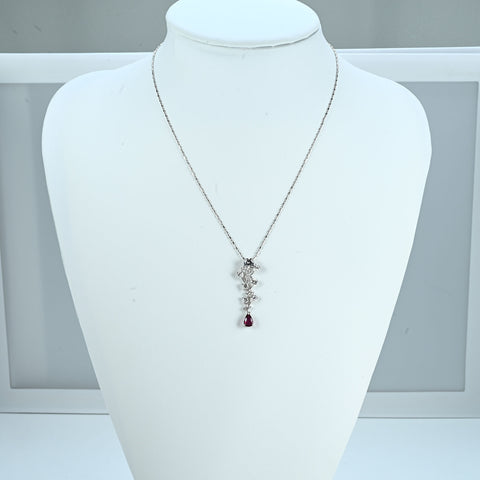 【中古】K18WG NO-HEAT RUBY NECKLACE モザンビーク産 非加熱ルビーペンダントネックレス R1.04ct D2.70ct GRS鑑別書 5.6g 46cm