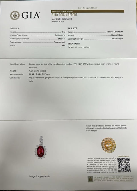 【中古】PT850/PT900 NO HEAT RUBY NECKLACE モザンビーク産非加熱ルビーペンダントネックレス R2.61ct D0.73ct GIA鑑別書 7.4g ～46cm