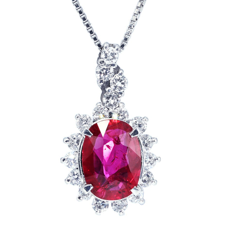 【中古】PT850/PT900 NO HEAT RUBY NECKLACE モザンビーク産非加熱ルビーペンダントネックレス R2.61ct D0.73ct GIA鑑別書 7.4g ～46cm