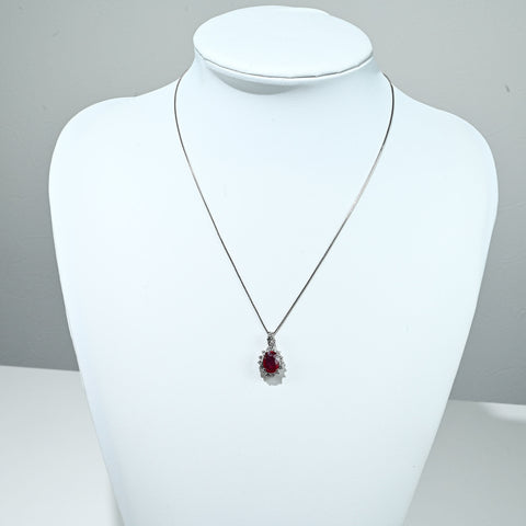 【中古】PT850/PT900 NO HEAT RUBY NECKLACE モザンビーク産非加熱ルビーペンダントネックレス R2.61ct D0.73ct GIA鑑別書 7.4g ～46cm