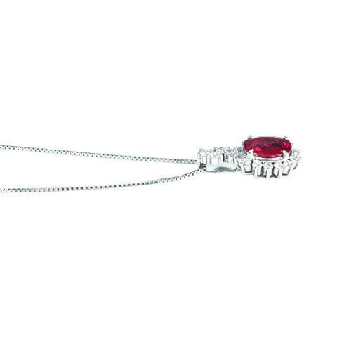 【中古】PT850/PT900 NO HEAT RUBY NECKLACE モザンビーク産非加熱ルビーペンダントネックレス R2.61ct D0.73ct GIA鑑別書 7.4g ～46cm