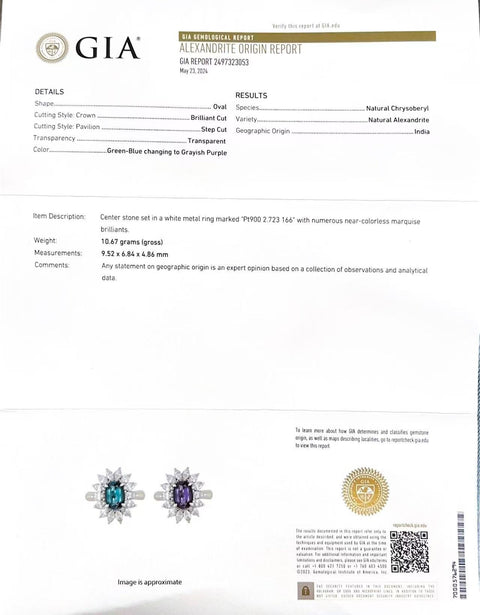【中古】PT900 ALEXANDRITE RING アレキサンドライトリング A2.73ct D1.66ct GIA鑑別書 10.7g #13