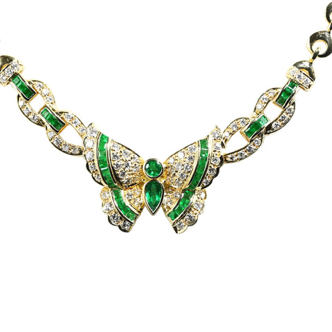【中古】K18YG EMERALD NECKLACE エメラルド・ダイヤモンドネックレス E1.89ct D1.42ct 33.6g 40cm