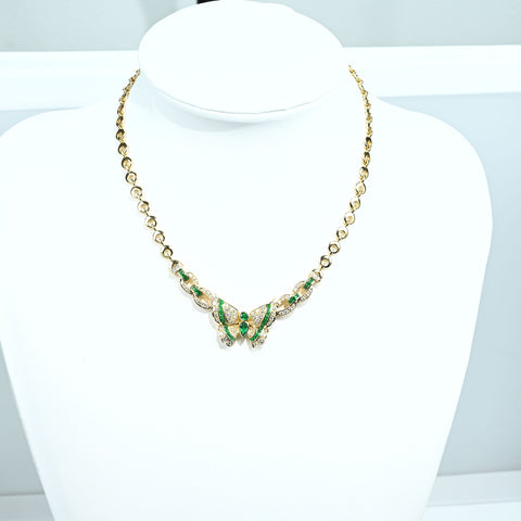 【中古】K18YG EMERALD NECKLACE エメラルド・ダイヤモンドネックレス E1.89ct D1.42ct 33.6g 40cm