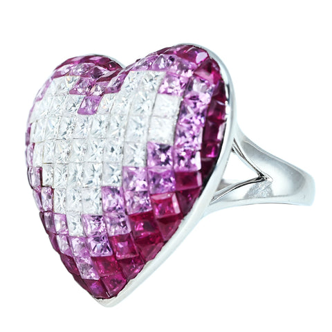 【中古】K18WG RUBY PINK SAPPHIRE DIAMOND RING ルビー・ピンクサファイア・ダイヤモンドミステリーセッティングリング R3.00ct PS3.10ct D2.30ct 11.7g #13