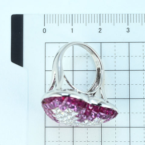 【中古】K18WG RUBY PINK SAPPHIRE DIAMOND RING ルビー・ピンクサファイア・ダイヤモンドミステリーセッティングリング R3.00ct PS3.10ct D2.30ct 11.7g #13