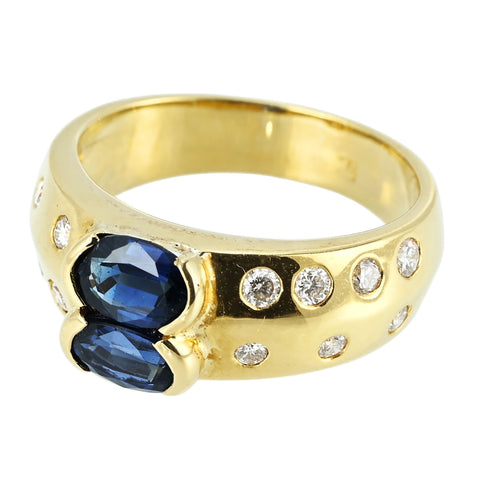 【中古】750 SAPPHIRE RING K18YG サファイアリング7.3g #10.5