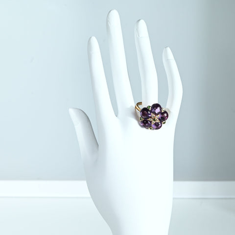 【中古】K18PG AMETHYST RING アメジスト・グリーンガーネットリング A9.85ct GG0.18ct 鑑別書 8.0g #17