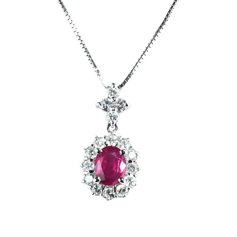 【中古】 K18WG RUBY NECKLACE ルビーペンダントネックレス R1.00ct D0.50ct 3.9g 45cm