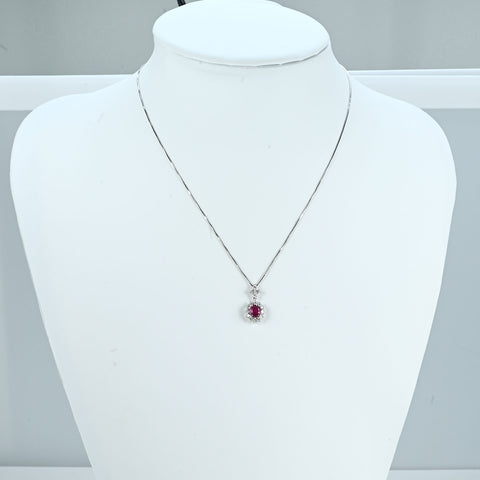 【中古】 K18WG RUBY NECKLACE ルビーペンダントネックレス R1.00ct D0.50ct 3.9g 45cm