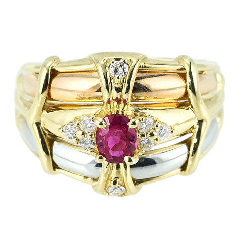 【中古】K18/PT900 RUBY RING ルビーリング R0.31ct D0.13ct 5.4g #11.5