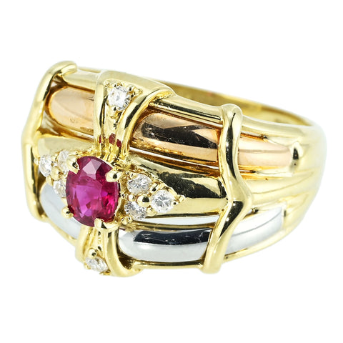 【中古】K18/PT900 RUBY RING ルビーリング R0.31ct D0.13ct 5.4g #11.5