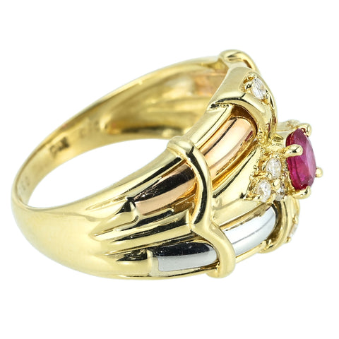 【中古】K18/PT900 RUBY RING ルビーリング R0.31ct D0.13ct 5.4g #11.5