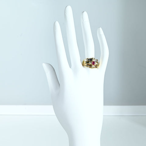 【中古】K18/PT900 RUBY RING ルビーリング R0.31ct D0.13ct 5.4g #11.5