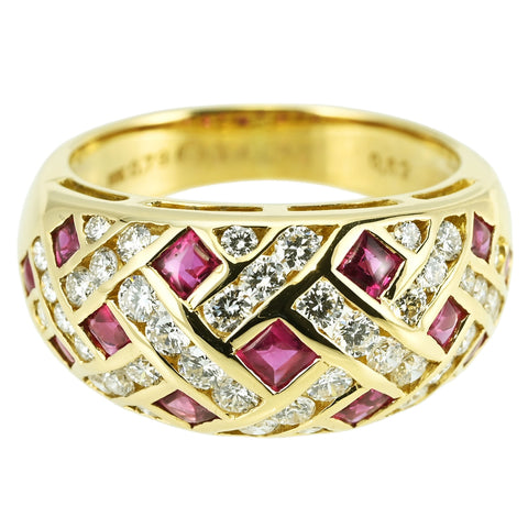 【中古】MITSUKOSHI （三越）K18YG RUBY RING ルビー・ダイヤモンドリング R0.79ct D0.82ct 7.8g #12.5