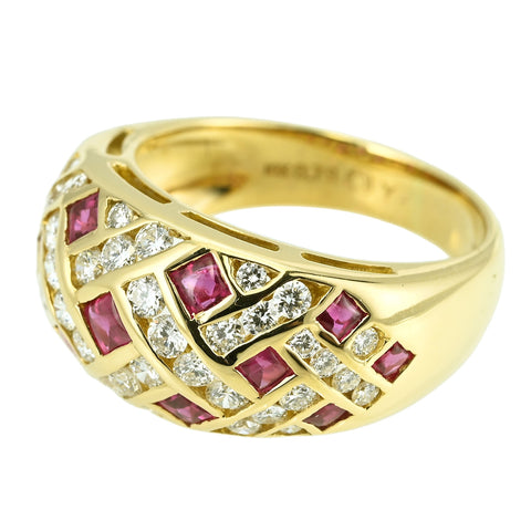 【中古】MITSUKOSHI （三越）K18YG RUBY RING ルビー・ダイヤモンドリング R0.79ct D0.82ct 7.8g #12.5