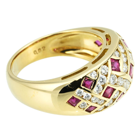 【中古】MITSUKOSHI （三越）K18YG RUBY RING ルビー・ダイヤモンドリング R0.79ct D0.82ct 7.8g #12.5