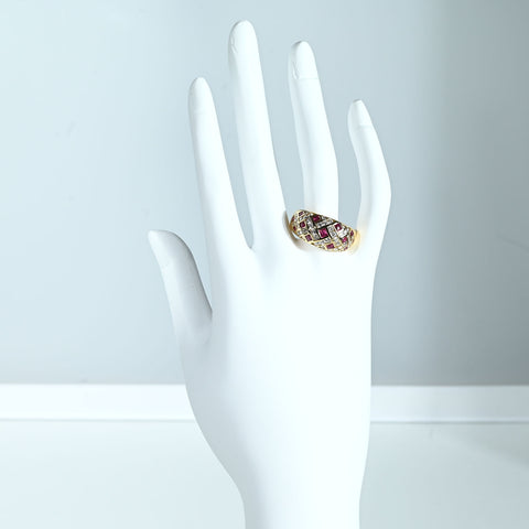 【中古】MITSUKOSHI （三越）K18YG RUBY RING ルビー・ダイヤモンドリング R0.79ct D0.82ct 7.8g #12.5