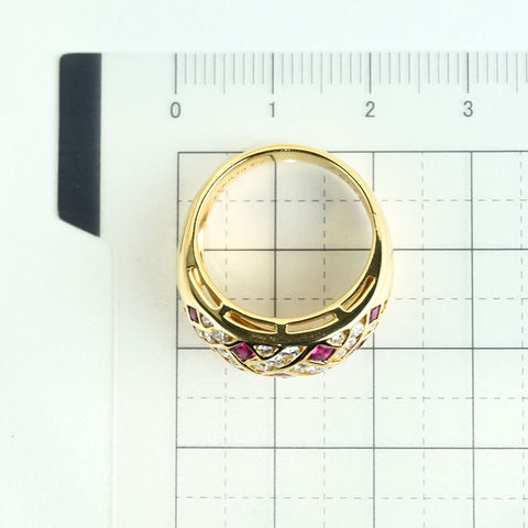 【中古】MITSUKOSHI （三越）K18YG RUBY RING ルビー・ダイヤモンドリング R0.79ct D0.82ct 7.8g #12.5