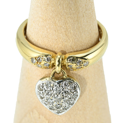 【中古】K18YG DIAMOND RING ダイヤモンド リバーシブルハートチャーム付きリング D0.32ct 5.4g #12