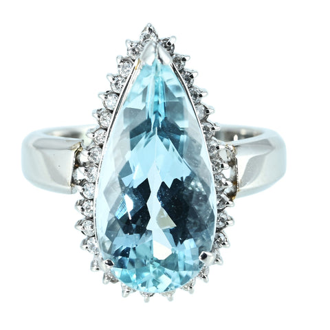 【中古】PT900 AQUAMARINE RING アクアマリンリング AQ4.35ct D0.23ct 7.5g #9