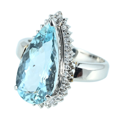 【中古】PT900 AQUAMARINE RING アクアマリンリング AQ4.35ct D0.23ct 7.5g #9