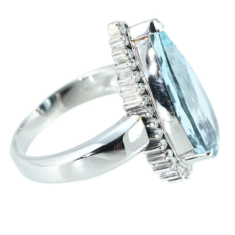 【中古】PT900 AQUAMARINE RING アクアマリンリング AQ4.35ct D0.23ct 7.5g #9