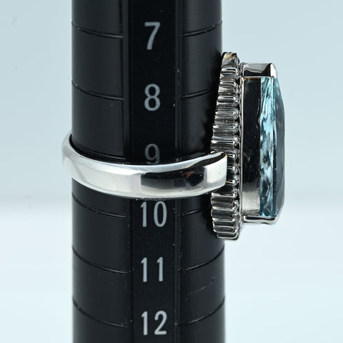 【中古】PT900 AQUAMARINE RING アクアマリンリング AQ4.35ct D0.23ct 7.5g #9