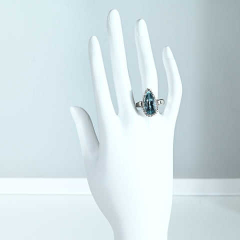 【中古】PT900 AQUAMARINE RING アクアマリンリング AQ4.35ct D0.23ct 7.5g #9