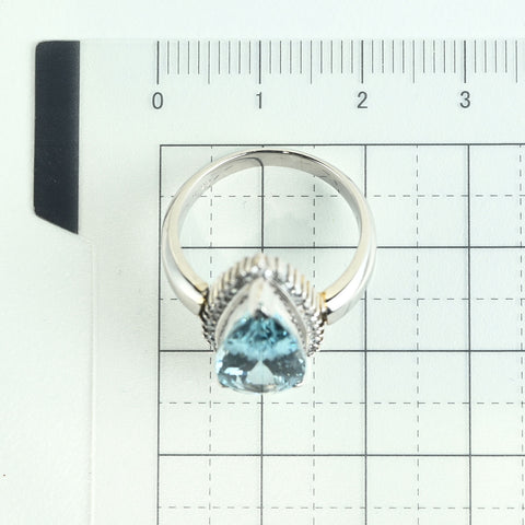 【中古】PT900 AQUAMARINE RING アクアマリンリング AQ4.35ct D0.23ct 7.5g #9
