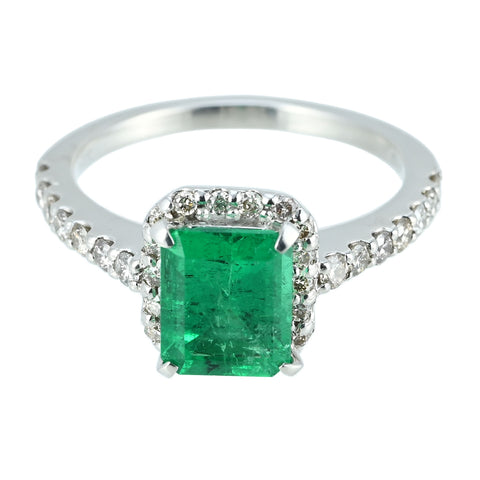 【中古】PT950 EMERALD RING エメラルドリング E1.42ct D0.44 GIA 5.5g #13