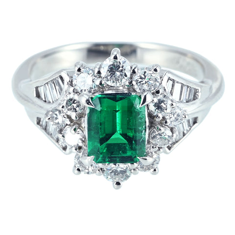 【中古】PT900 EMERALD RING エメラルドリング E0.97ct D0.78ct 7.4g #11.5