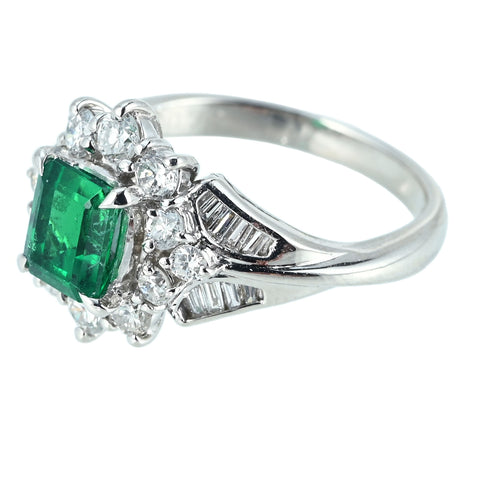 【中古】PT900 EMERALD RING エメラルドリング E0.97ct D0.78ct 7.4g #11.5