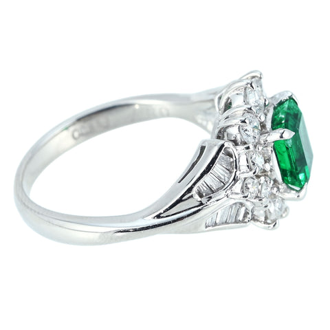 【中古】PT900 EMERALD RING エメラルドリング E0.97ct D0.78ct 7.4g #11.5