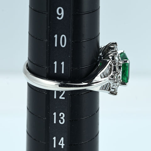 【中古】PT900 EMERALD RING エメラルドリング E0.97ct D0.78ct 7.4g #11.5
